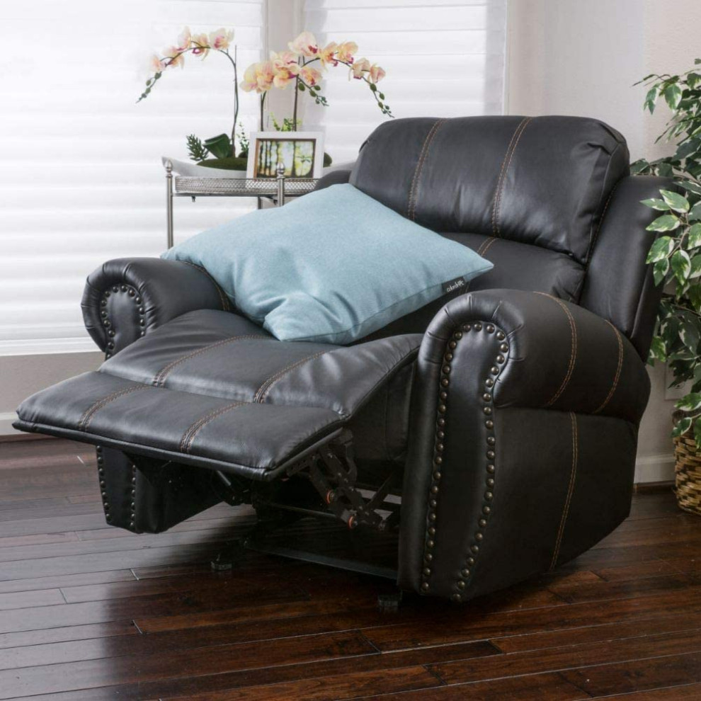 Transitional Gliding Recliner Chair  Faux Leather Seat With Rolled Arms  Black   Transitional   Recliner Chairs   by Declusia  Houzz