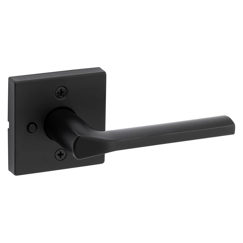 Kwikset Lisbon Square Matte Black Privacy BedBath Door Handle with Lock 730LSLSQT5146ALRCS