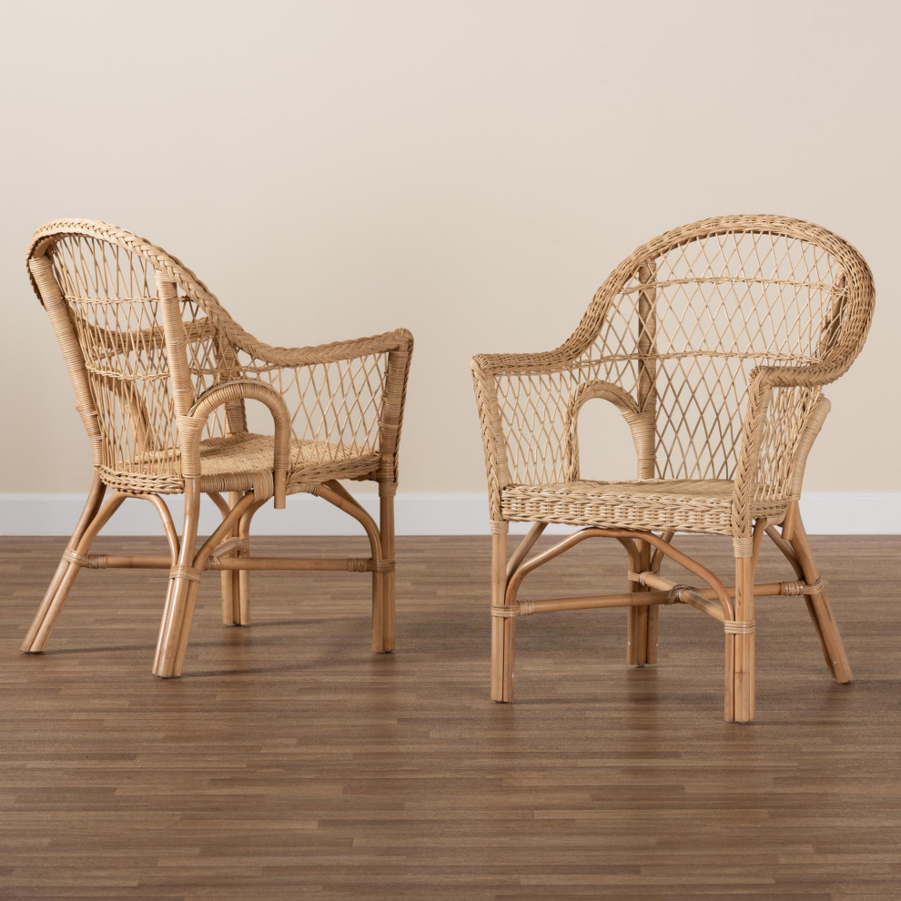 Eli Natural Rattan Accent Chairs  Set of 2   Tropical   Armchairs And Accent Chairs   by Baxton Studio  Houzz