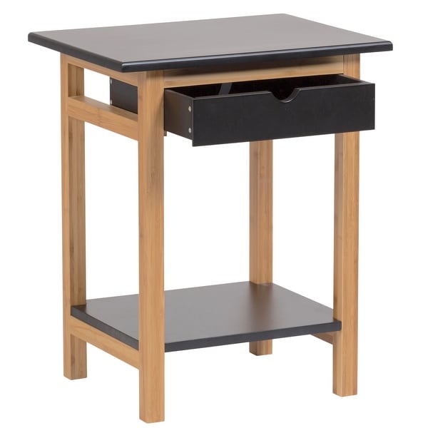 2 Tier Solid Bamboo Frame End Table with Drawer