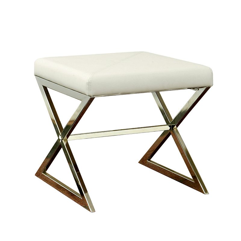 Contemporary Upholstered Stool Metal Base， White