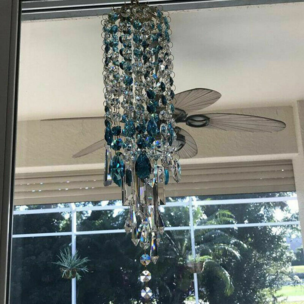 Sufanic Crystal Wind Chimes， 8.4inch Blue Wind Chimes with S Hooks for Indoor Home Garden Patio Decor Gift