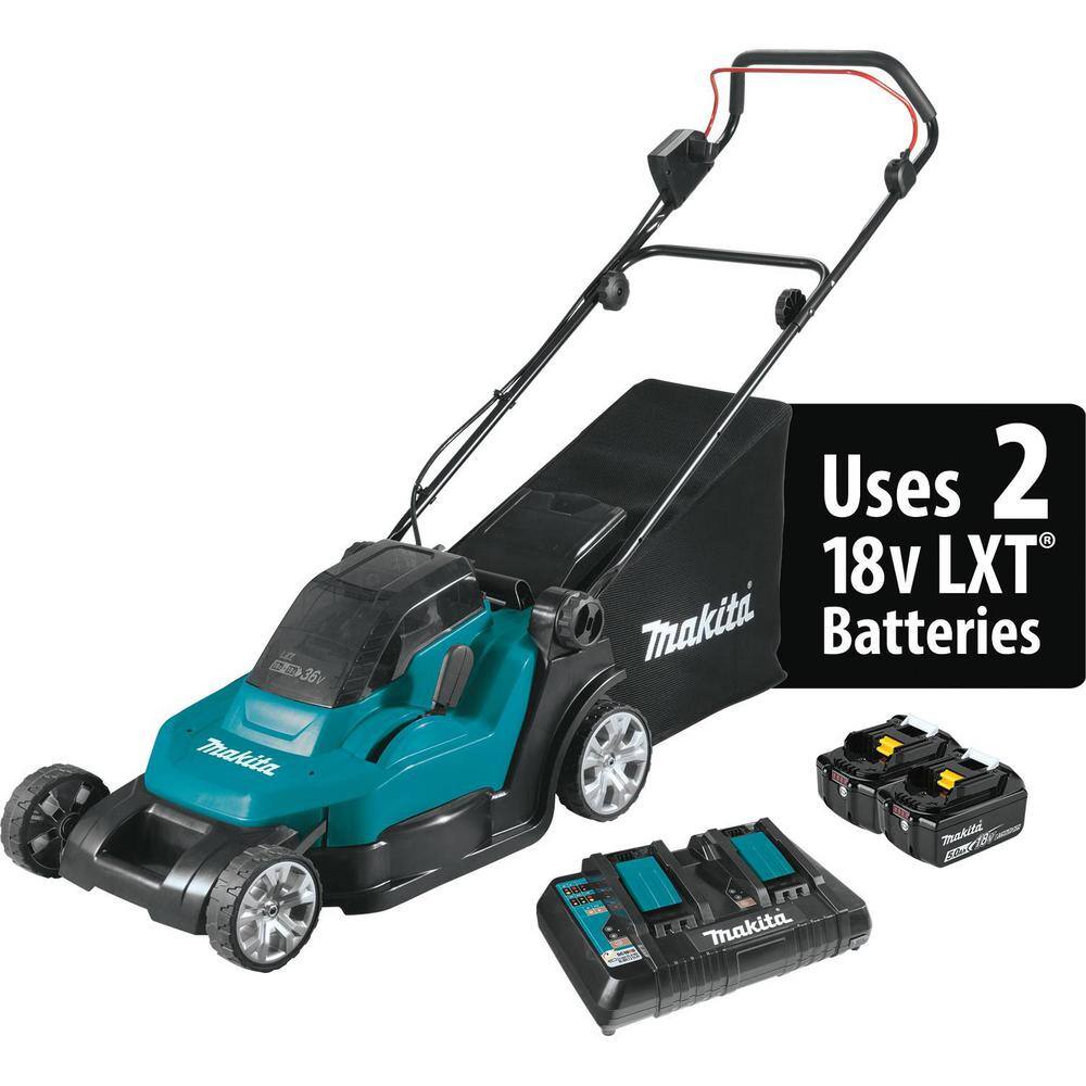 Makita 18V X2 (36V) LXT 17 in. Walk Behind Residential Lawn Mower Kit (5.0Ah) wBonus LXT Blower and LXT 13 in. String Trimmer XML05PT-XBU3XRU