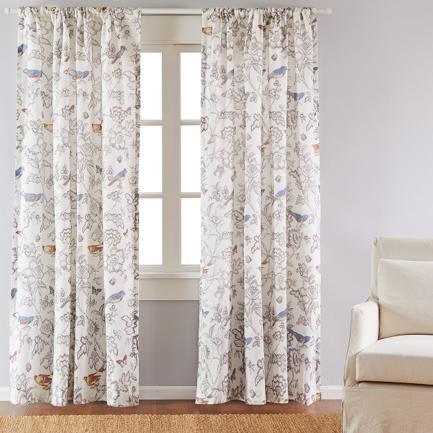 Mockingbird Toile Lined Curtain Panel With Rod Pocket Levtex Home