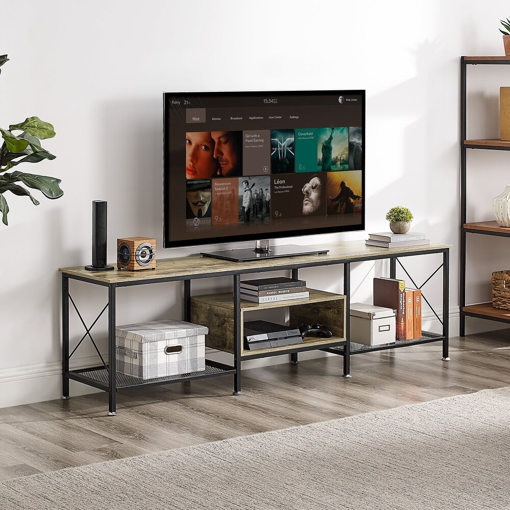 VECELO Large TV Console and TV Cabinet Industrial Entertainment Center for TVs up to 77  TV Stand