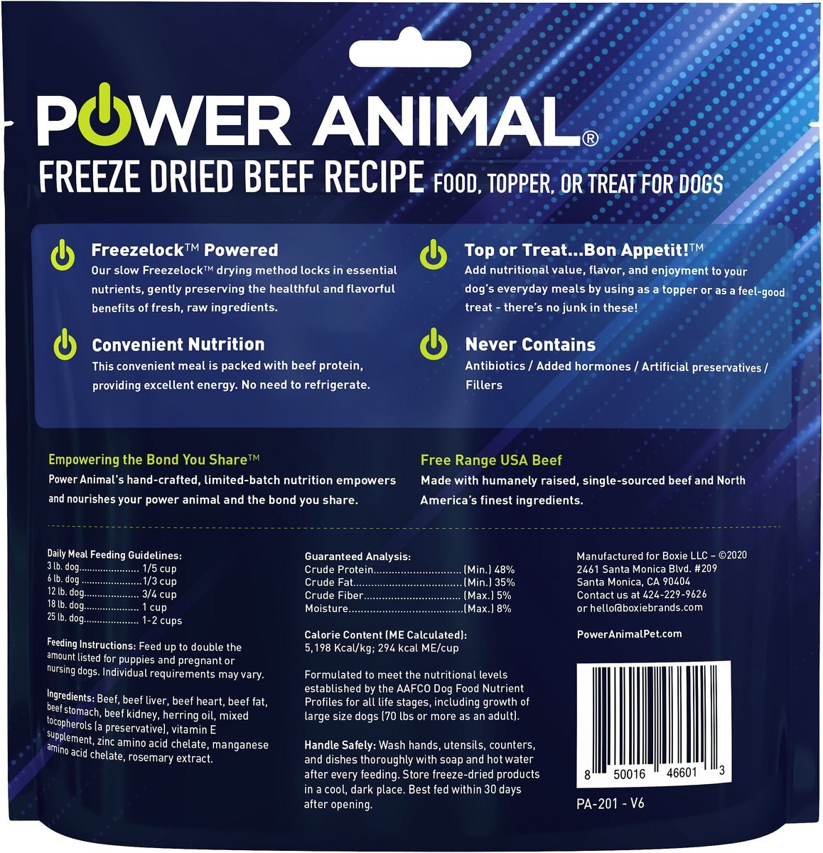 POWER Animal Beef Recipe Freeze Dried Dog Food， 4.2-oz bag