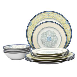 Noritake Menorca Palace BlueYellow White Bone China 12-Piece Dinnerware Set (Service for 4) 4964-12E