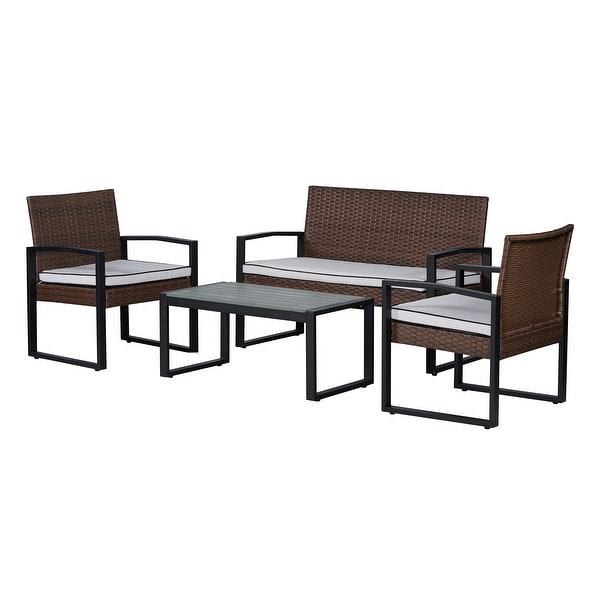 Thom 4Piece Modern Coastal Faux Wicker Conversation Outdoor Patio Set，by JONATHAN Y