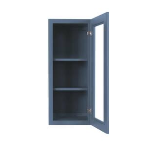 LIFEART CABINETRY Lancaster Blue Plywood Shaker Stock Assembled Wall Glass-Door Kitchen Cabinet 12 in. W x 12 in. D x 36 in. H ALB-WMD1236