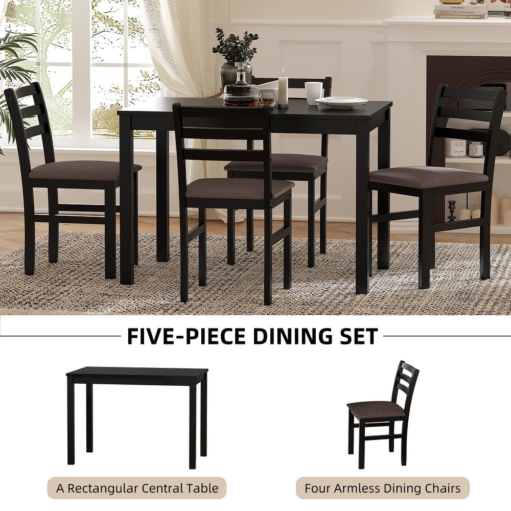 5 Piece Dining Table Set  Rectangle Dining Table with 4 Upholstered Chairs for 4 People for Dining Room and Kitchen