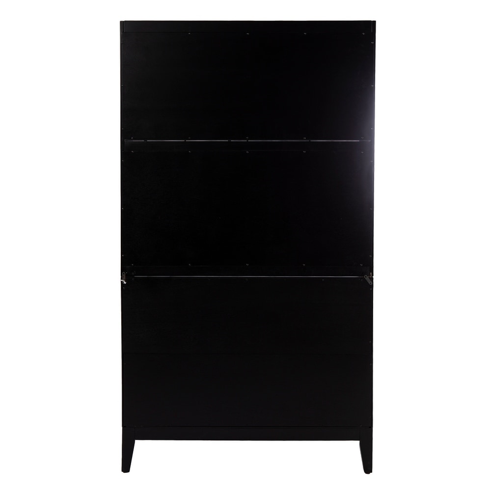 SEI Furniture Transitional Black Wood Rattan Storage Buffet Cabinet