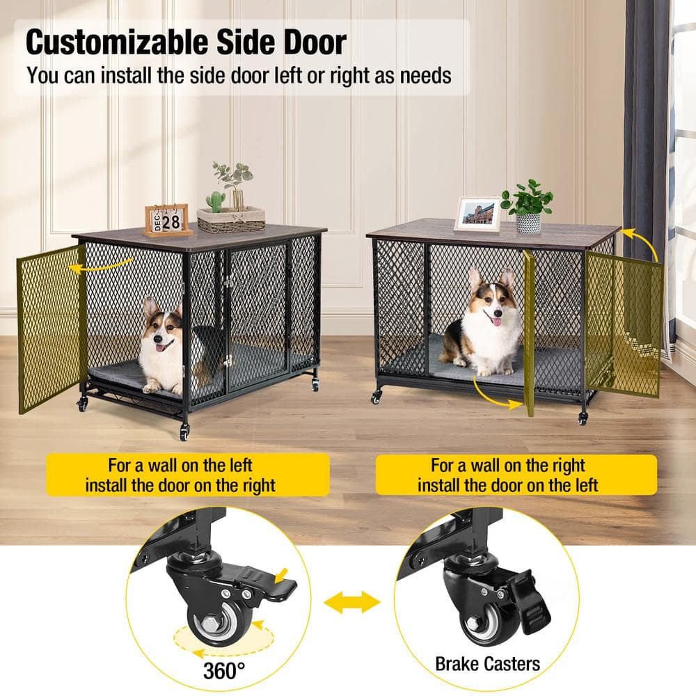 aivituvin Dog Crate Furniture, Side End Table with Tray, Cushion and Casters AIR79