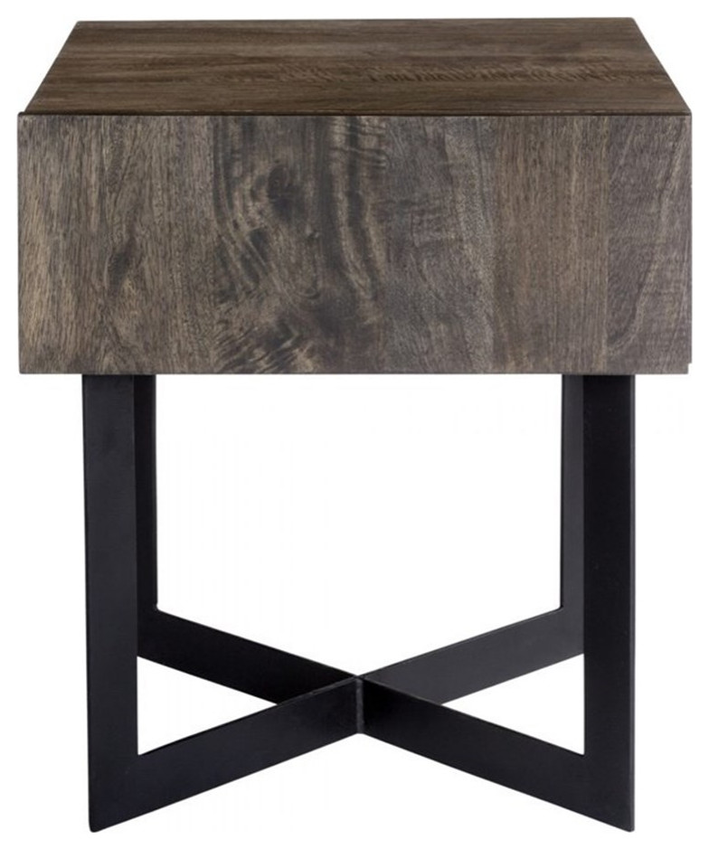 Home Square Mango Wood and Iron Side Table in Natural   Set of 2   Industrial   Side Tables And End Tables   by Homesquare  Houzz