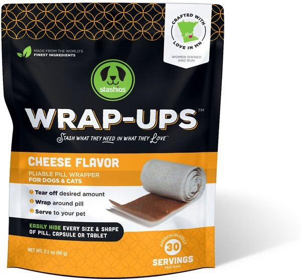 Stashios Wrap-Ups Cheese Pill Wrapper Dog and Cat Treat， 30 count