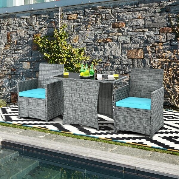 3 Pieces Patio Rattan Furniture Set with Cushioned Armrest Sofa - 26