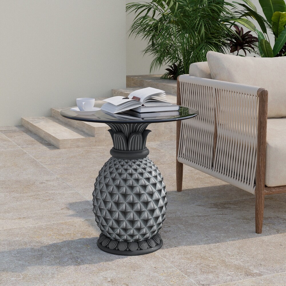 COSIEST Outdoor Patio Concrete Side Table w Pineapple Stand