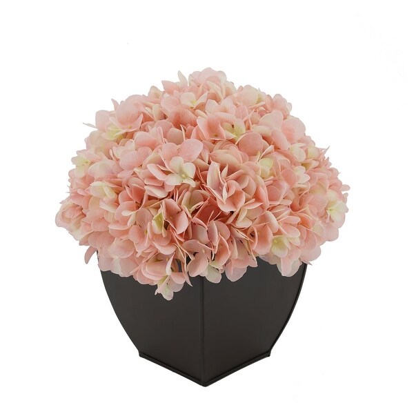 Faux Hydrangea in Matte Brown Tapered Zinc Cube