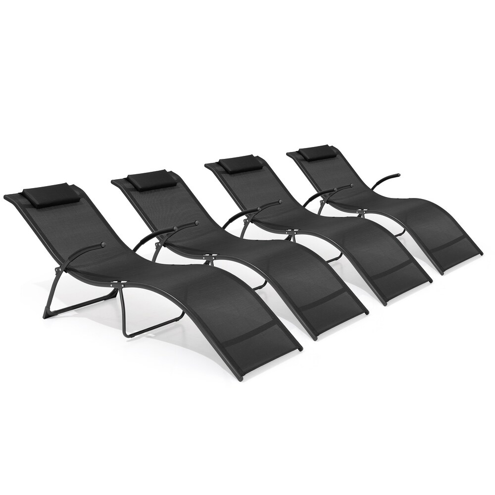 Outdoor Folding Chaise Lounge Chairs (Set of 4)   See the details