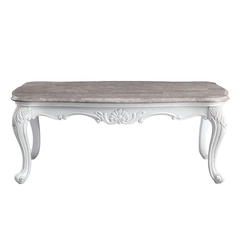 Coffee Table with Marble Top and Cabriole Legs， Antique White