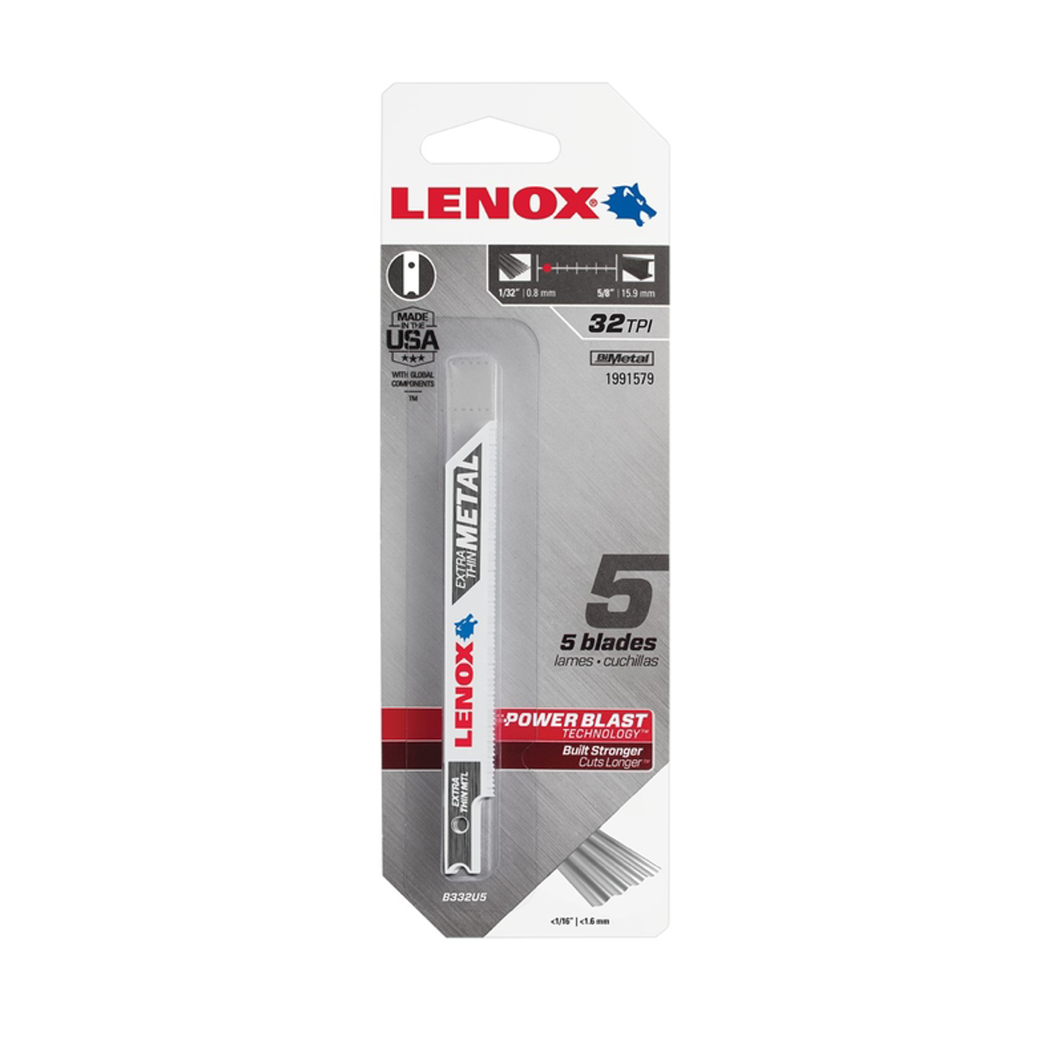 Lenox 3-5/8 in. Bi-Metal U-Shank Extra Thin Metal Jig Saw Blade 32 TPI 5 pk