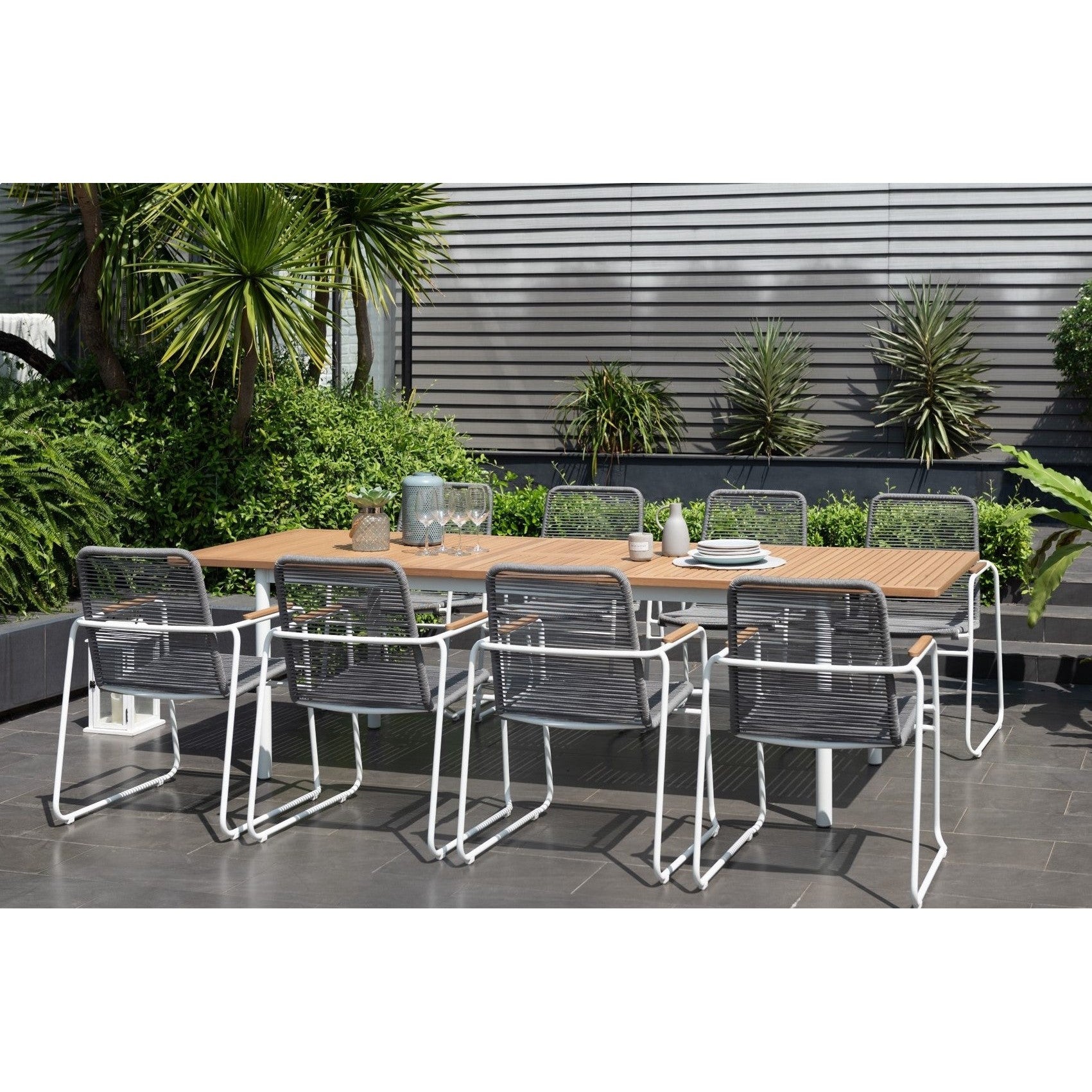 Edgartown 7pc Outdoor Dining Set - Extendable 85-105 with  Slatted Wood