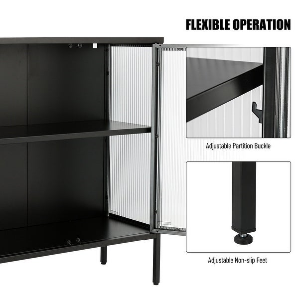 4 Glass Doors Buffet Storage Cabinet with Adjustable Shelves