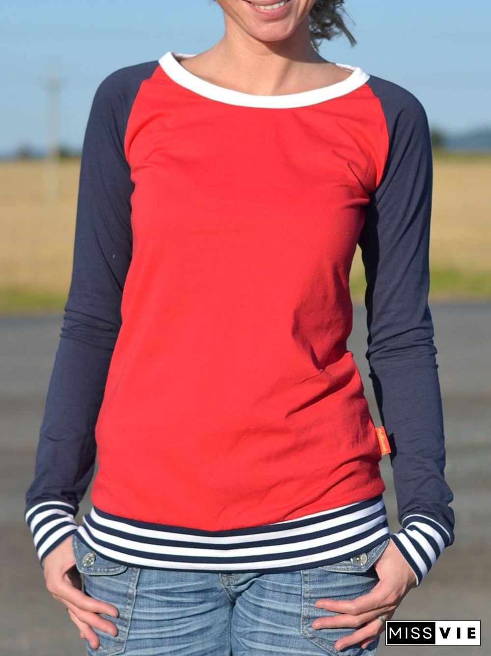 Casual Striped Crew Neck T-Shirts