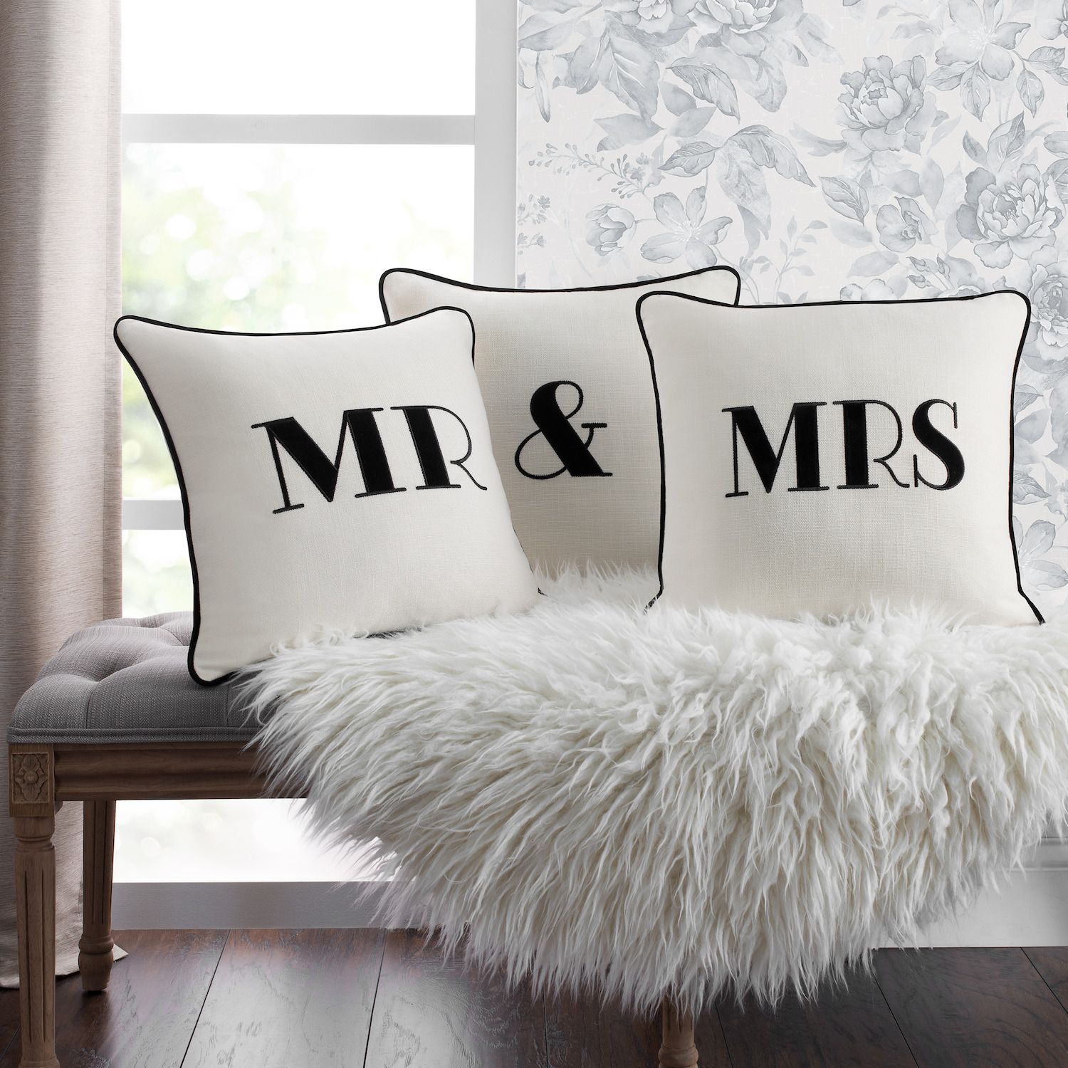 Edie@Home Celebrations Embroidered Appliqued Mr Throw Pillow