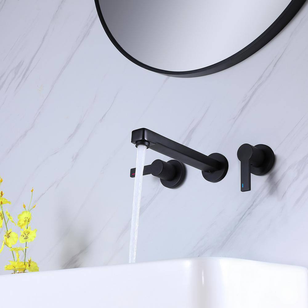 Nestfair Double Handle Wall Mounted Bathroom Faucet in Matte Black KPF60012B