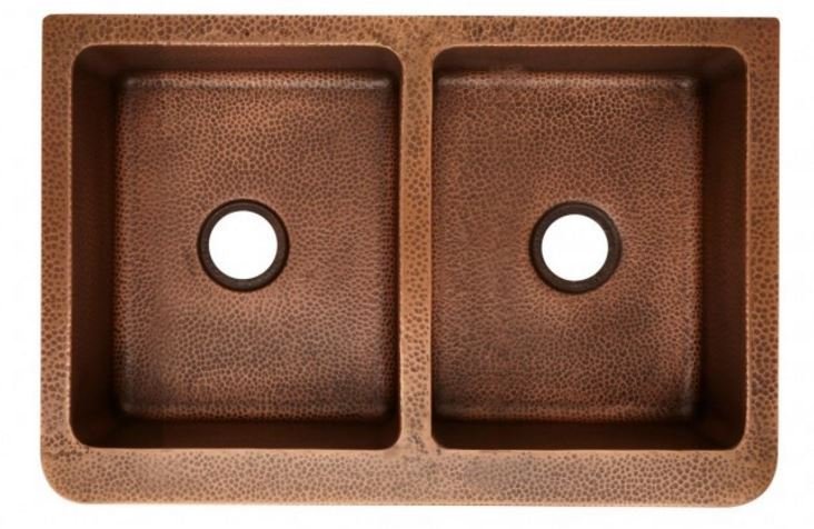 36 DOUBLE-BOWL HAMMERED COPPER FARMHOUSE KITCHEN SINK