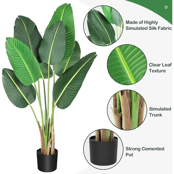 48 Inches 2pcs Artificial Bird of Paradise Plant，4 Feet Fake Palm Tree Faux Tree Artificial Banana Leaf Plant