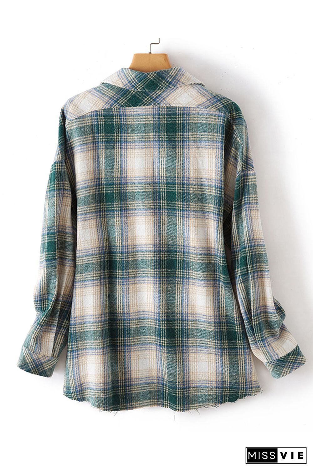 Plaid Front Open Button Raw Trim Jackets