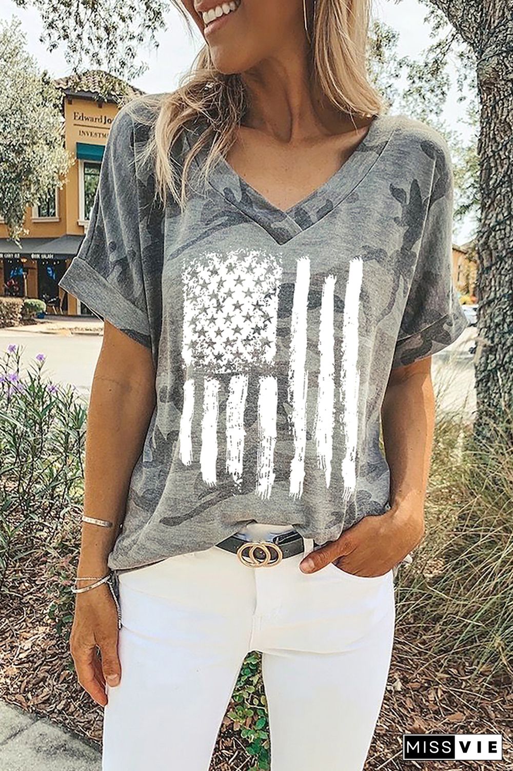 USA Flag Print Graphic Tees for Women Wholesale Short Sleeve T shirts Top