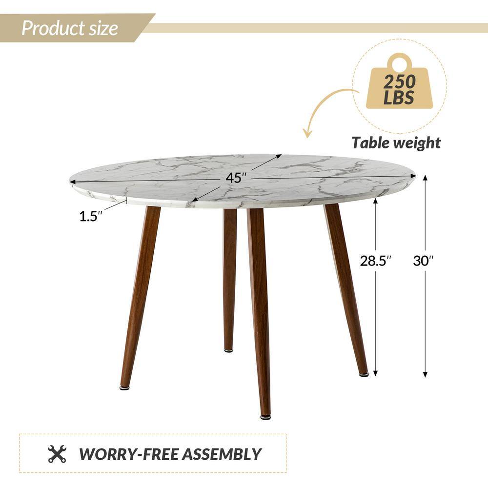 JAYDEN CREATION Fionn White Wood 45 in. 4 Legs Round Dining Table 250 lbs. with Metal Legs DTHLQ0611-WTE-AB