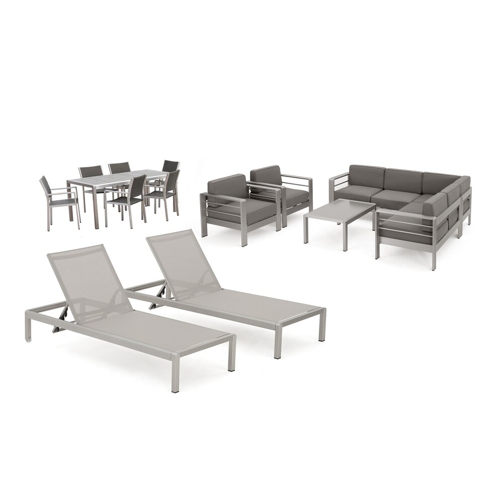 Cape Coral 7 Piece Dining Set and Sofa Set and 2 Club Chairs and 2 Chaise Lounges by Christopher Knight Home