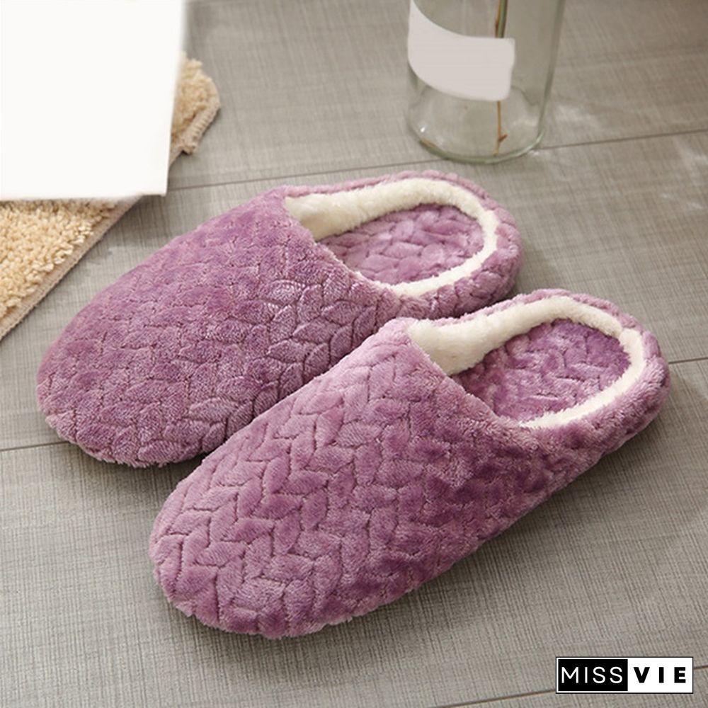 Ladies Fashion Plus Size Soft Bottom Plush Slippers Non-Slip Wooden Floor Indoor Couples Cotton Slippers