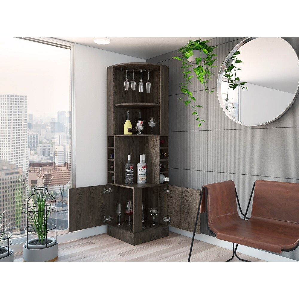 8 Bottle 2 Shelf Bar Cabinet with a central open shelf on each side