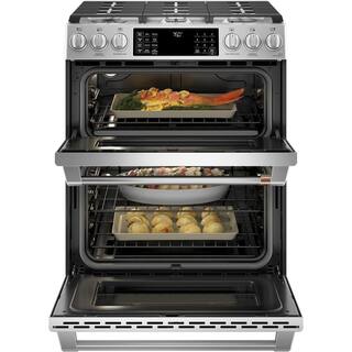 Cafe 30 in. 6.7 cu. ft. Smart Slide-In Double Oven Gas Range in Stainless Steel with Convection and Air Fry CGS750P2MS1