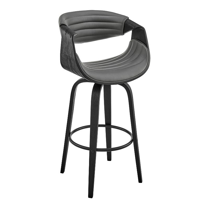 Swivel Bar Stool with Leatherette Bucket Seat， Gray and Black