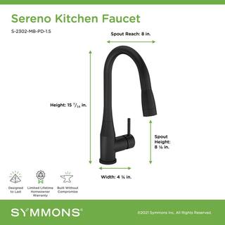 Symmons Sereno Single-Handle Pull-Down Sprayer Kitchen Faucet in Matte Black S-2302-MB-PD-1.5