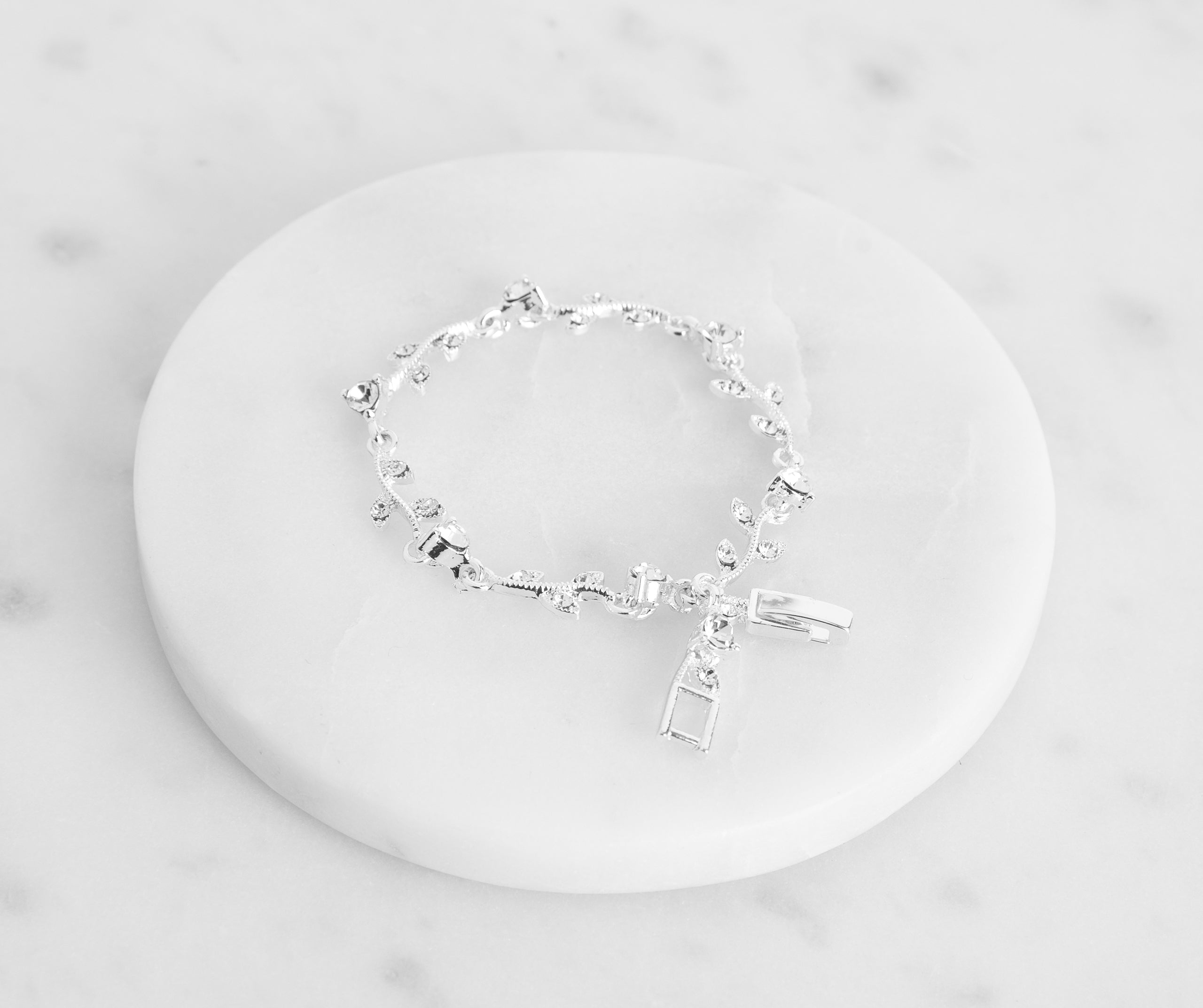 Rhinestone Leaf Clasp Bracelet