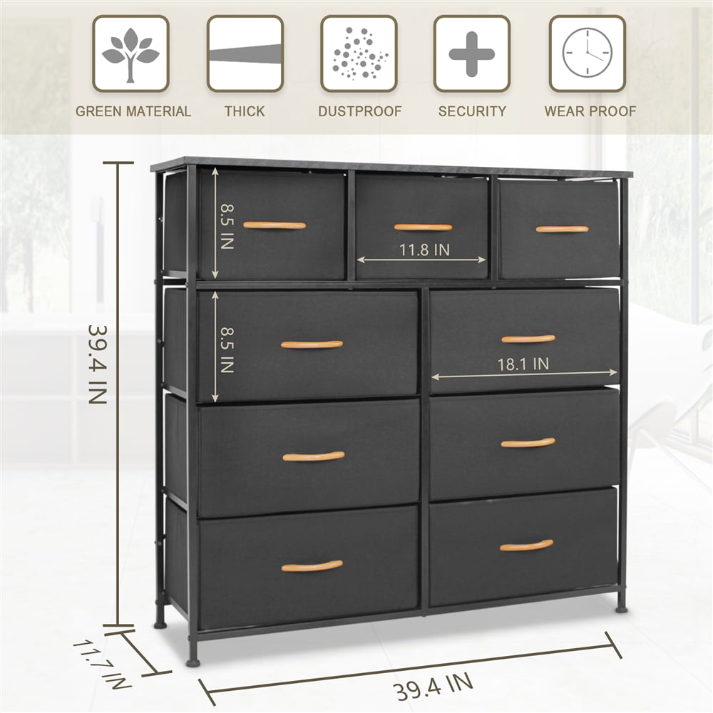 Bigroof 9 Drawer Dresser, Organizer for Bedroom Hallway Closet Office, Wood Top, Black