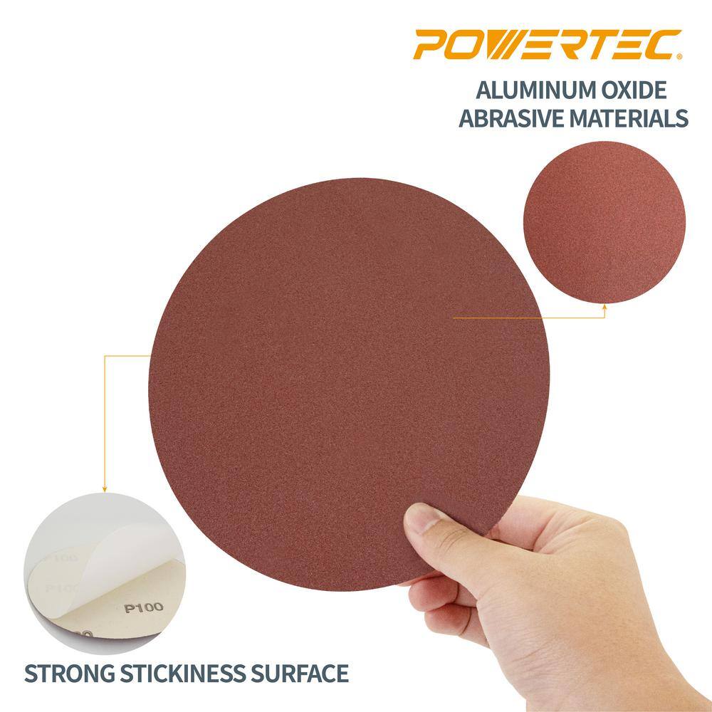 POWERTEC 9 in. PSA Aluminum Oxide Adhesive Sanding Disc 5-Pieces of Each Grits: 6080100120180240 (30-Pack) 110341