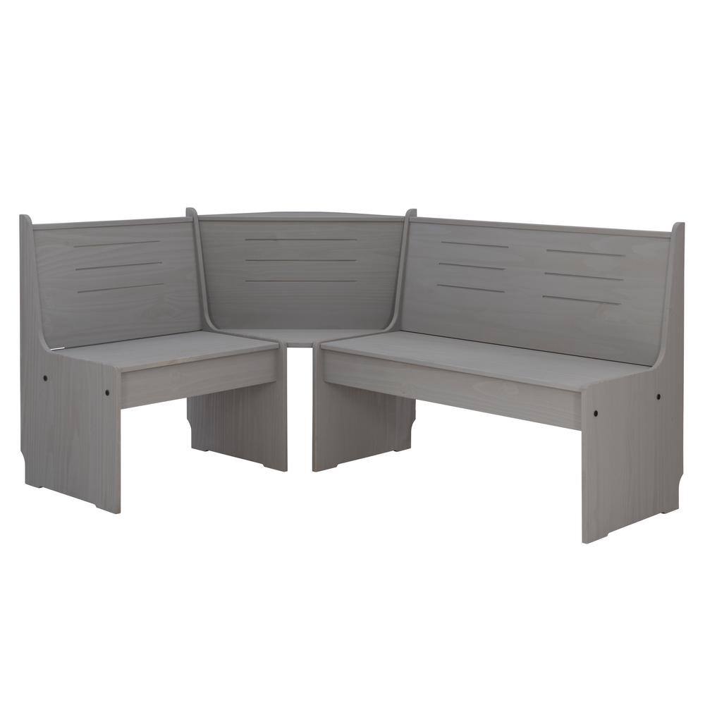 Linon Home Decor Jennings 3-Piece Rectangular Wood Top Grey Corner Nook Set THD03150