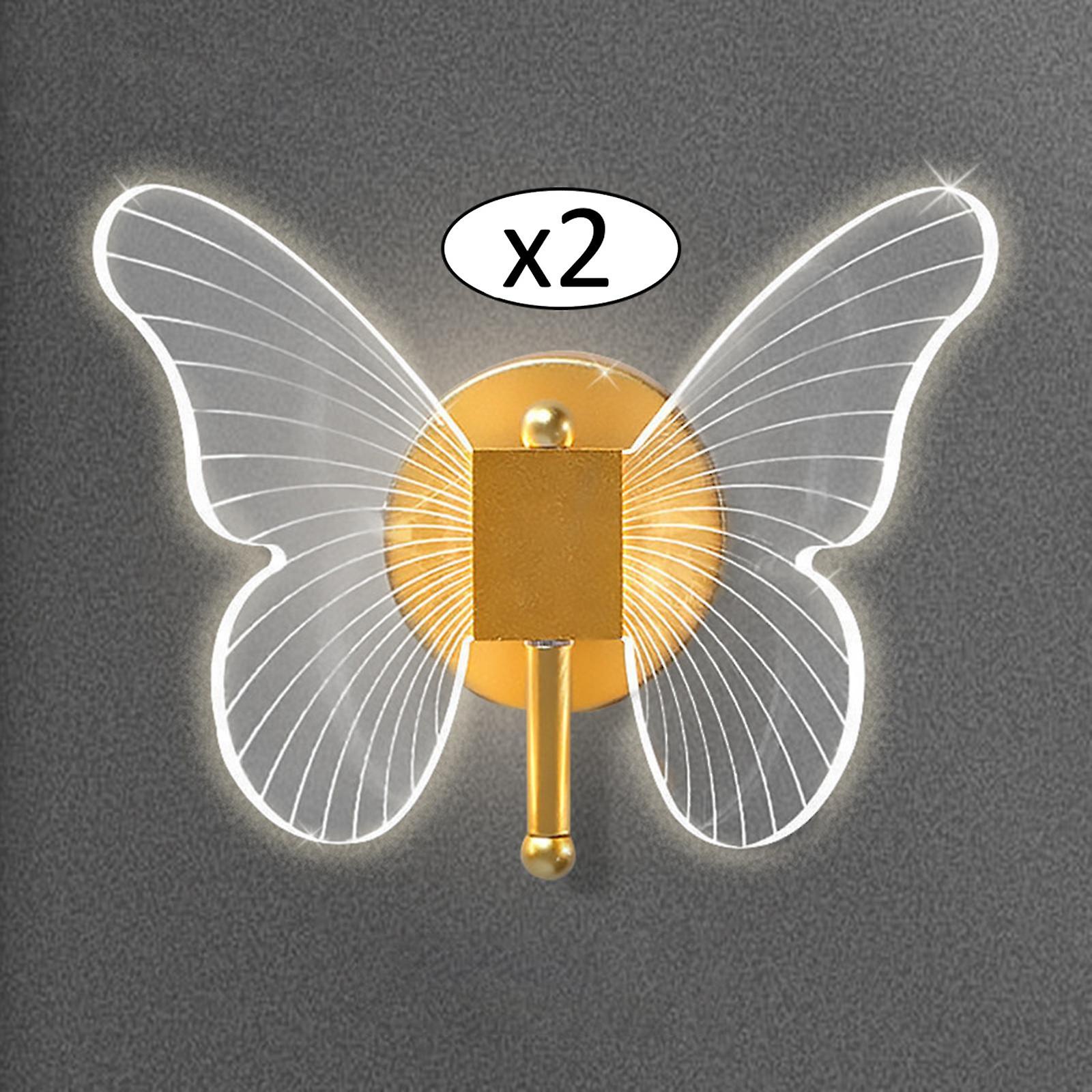 2x Acrylic Led Wall Sconces Light Indoor Butterfly Lamp Fixture Bedroom Lamp