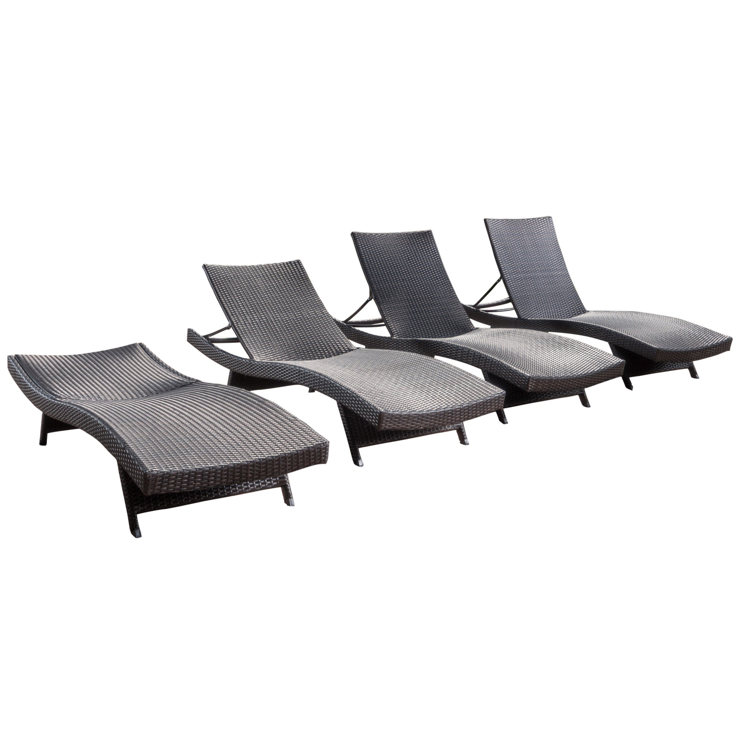 Set of 4 Luxury Outdoor Patio Furniture PE Wicker Chaise Lounge Chairs