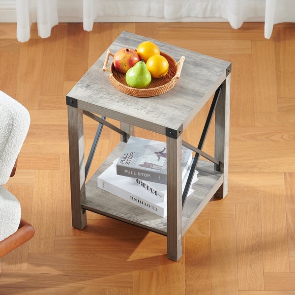 CO-Z 16-Inch Farmhouse Side or End Table with Storage Shelf