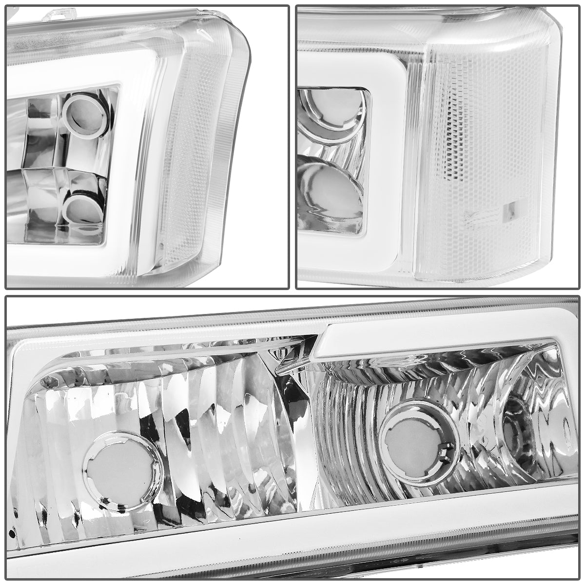 DNA Motoring HL-LB-CSIL03-CH-CL1 Headlight Fits Truck 2003 to 2007 Chevy Silverado 1500 2500 3500HD Classic Avalanche Pair 3D LED DRL Bar Headlight/Bumper Lamps Chrome 04 05 06