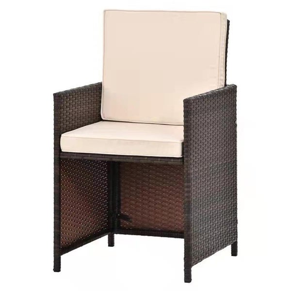 11 Pieces Patio Furniture Dining Set Patio Wicker Rattan Chair Sets Outdoor Furniture Cushioned Tempered Glass with Ottoman -  - 37249482