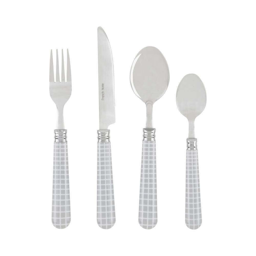 French Home Bistro 16-Piece Geometric Grid Stainless Steel Flatware Set (Service for 4) B03